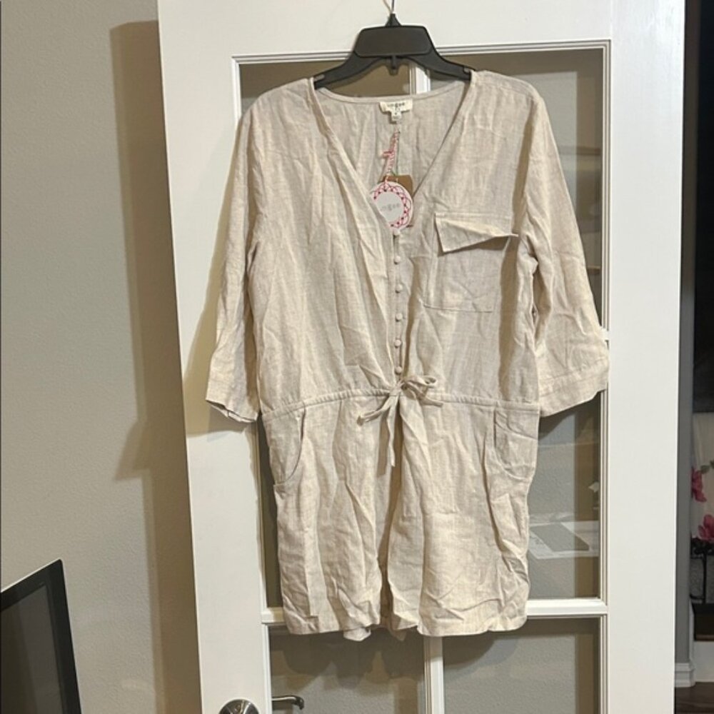 Umgee Beige Button-Down Jumpsuit